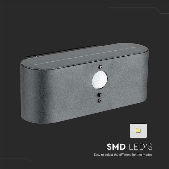 V-TAC Garden Led Wall Mounted Solar Light 2.5W 100lm Warm White with Motion Sensor IP54 18.1x9.1x6.6cm