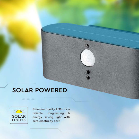 V-TAC Garden Led Wall Mounted Solar Light 2.5W 100lm Warm White with Motion Sensor IP54 18.1x9.1x6.6cm