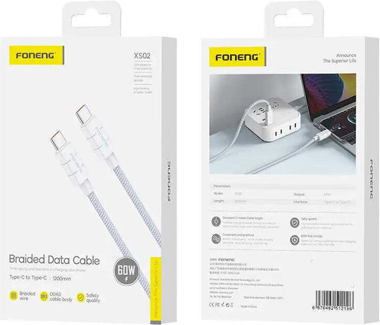 Foneng USB 2.0 Cable USB-C Male - USB-C 60W PD Purple 1.2m