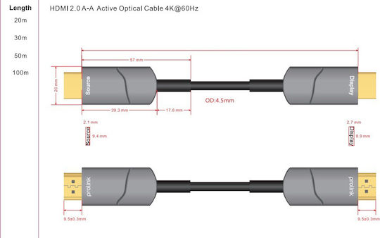 Prolink HDMI 2.0 Premium High Speed 4K 60Hz HDR Cable HDMI male - HDMI male 20m Μαύρο