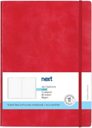 Next Premium Notebook Spiral 80 Sheets A5 Ruled with Elastic Red