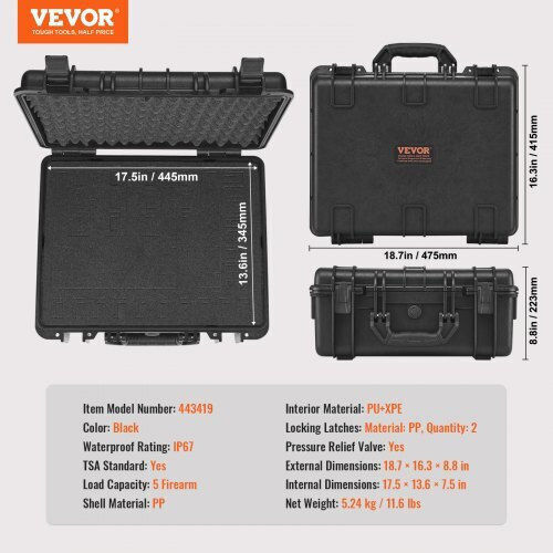 Vevor Gun Case Pre-cut Foam 5 Pistols Lockable Case Yzsqhrn5zq18c7te3v0