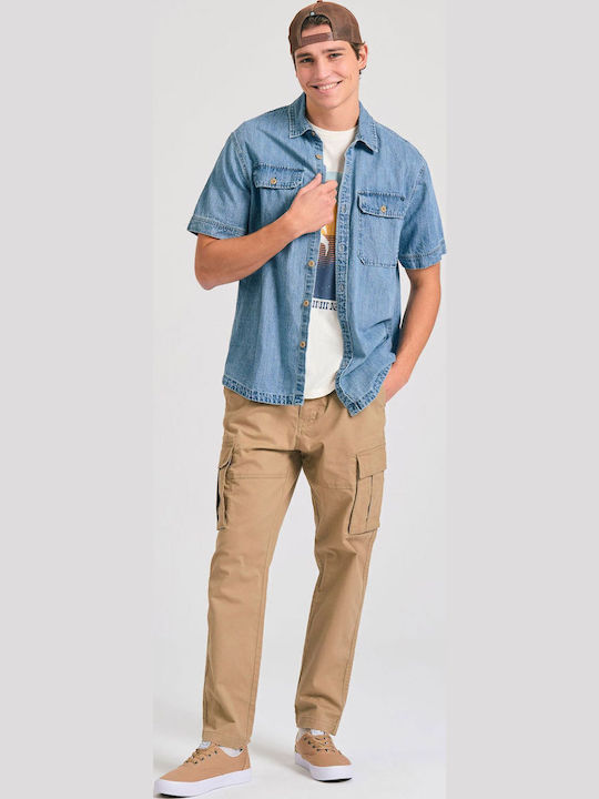 Trousers Cargo Elastic in Tapered Line Beige