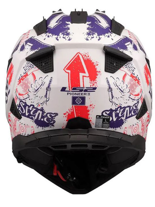 LS2 Pioneer II MX702 Fantasy Adventure Matt White Red Blue Cască