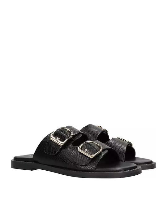 Leather Women's Flat Sandals in Black Color