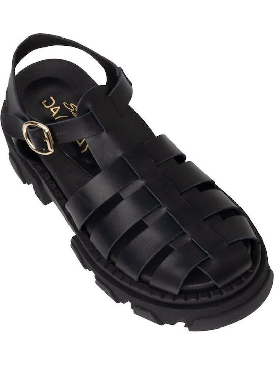 Leder Flache Sandalen für Damen in Schwarz Farbe