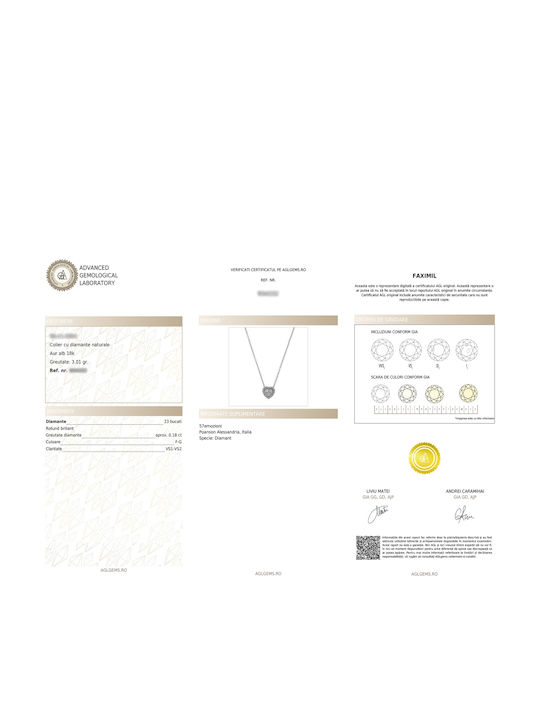 57emozioni Colier cu design Inima din Aur alb 18k cu Diamant