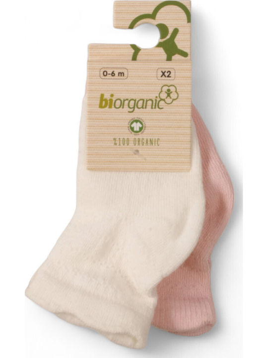 Biorganic Παιδικές Κάλτσες Ecru & Pink 2 Ζευγάρια