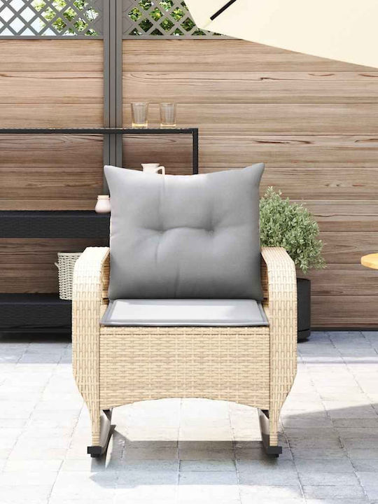 Schaukelstuhl Rattan Beige mit Kissen 50x60εκ.