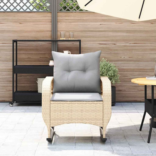 Κουνιστή Καρέκλα Rattan Μπέζ με Μαξιλάρι 50x60εκ.