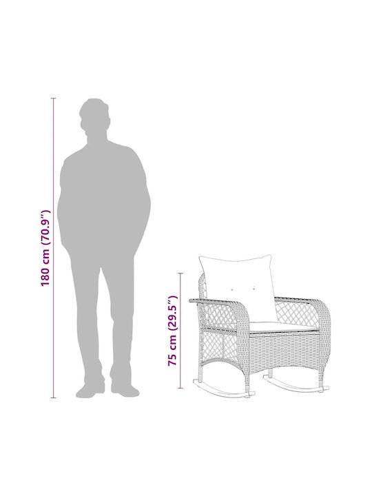 Rocking Chair Rattan Black Velvet-Black Metal with Cushion 50x60x93cm