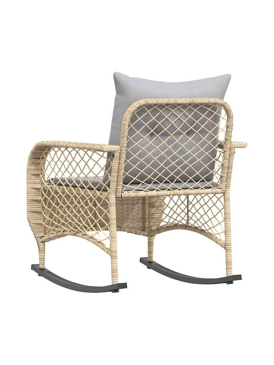 Schaukelstuhl Rattan Beige mit Kissen 50x60εκ.
