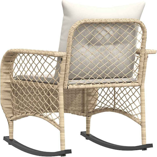 Κουνιστή Καρέκλα Rattan Μπέζ με Μαξιλάρι 50x60x75εκ.