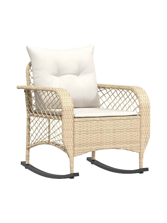 Schaukelstuhl Rattan Beige mit Kissen 50x60x75εκ.