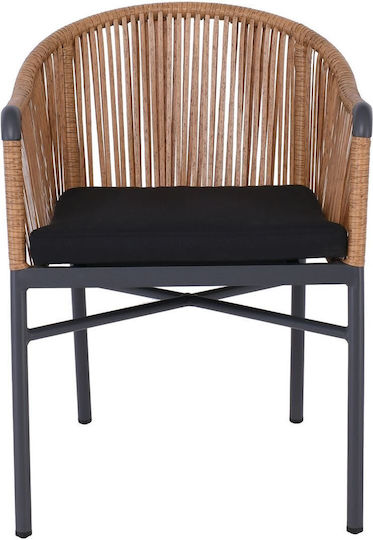 Outdoor Armchair Rattan Braga Anthracite, Natural, Black with Cushion 57x58x77cm