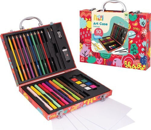 HappiHobbi Deluxe Painting Set in Case Wooden with 100 Accessories 26x20cm