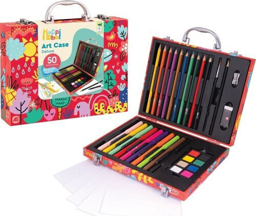 HappiHobbi Deluxe Painting Set in Case Wooden with 100 Accessories 26x20cm
