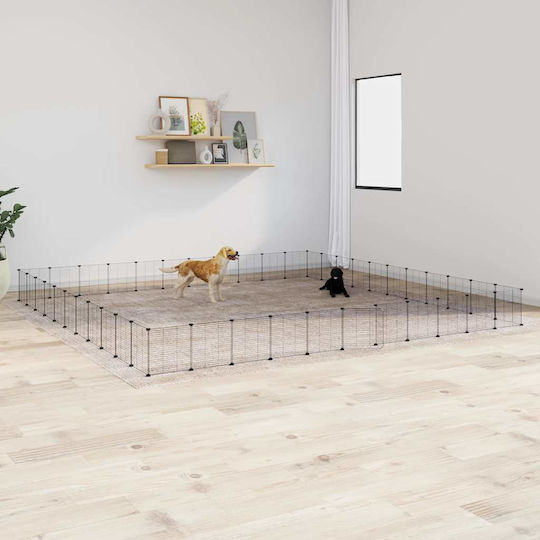 vidaXL Metallic Dog Park with 44 Panels 35x35x35 cm Black