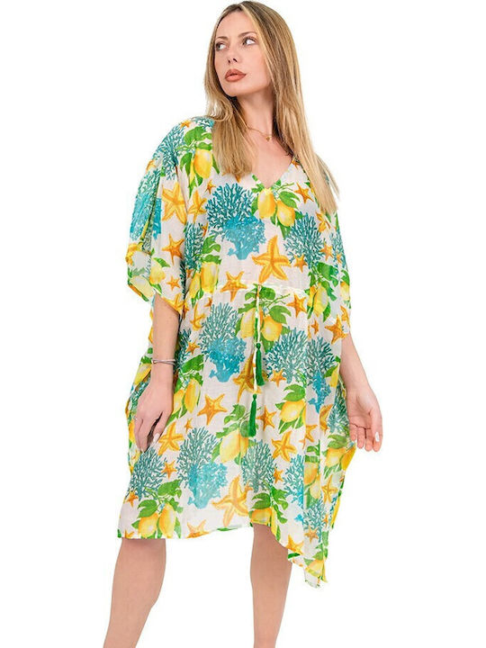 Midi Kaftan Positano Pattern Turquoise