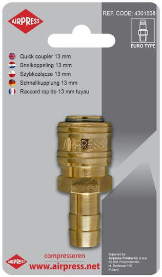 Airpress Pneumatic Quick Coupling Hose Diameter 13mm Pressure 10bar Brass