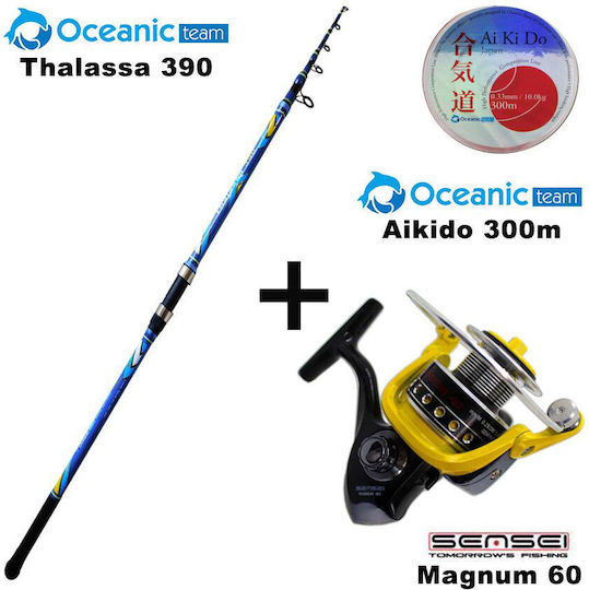 Oceanic Thalassa 390 + Sensei Magnum 60 + Aikido 300m Fishing Rod for Surf Casting 3.90m 100-200gr