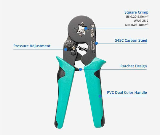 Proskit Proskit Crimping Pliers Cross-Section Range 0.08 - 10mm² with Ratchet Mechanism Length 173mm