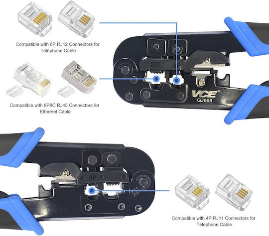 Vcelink Πρέσα Ακροδεκτών Δικτύου RJ12, RJ11, RJ45