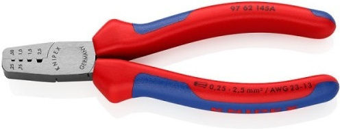 Knipex Crimping Pliers Cross-Section Range 0.25 - 2.5mm² with Insulation Acrochyton Vibration (Length 145mm)