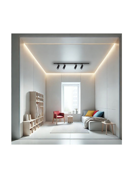 Eko Light Σποτ με 4 Φώτα και με Ντουί GU10 σε Μαύρο Χρώμα