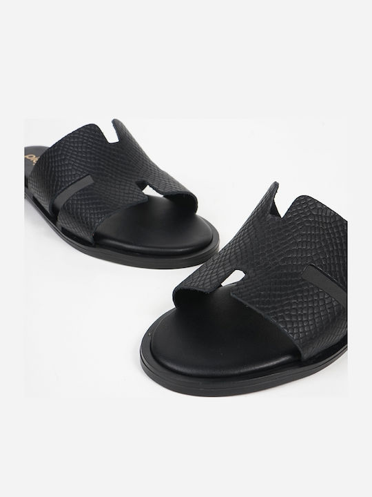 Leather Women's Flat Sandals in Black Color
