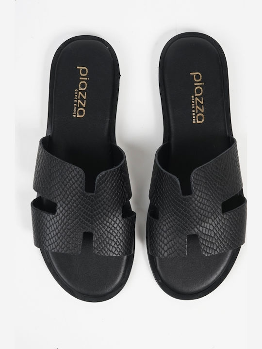 Leather Women's Flat Sandals in Black Color