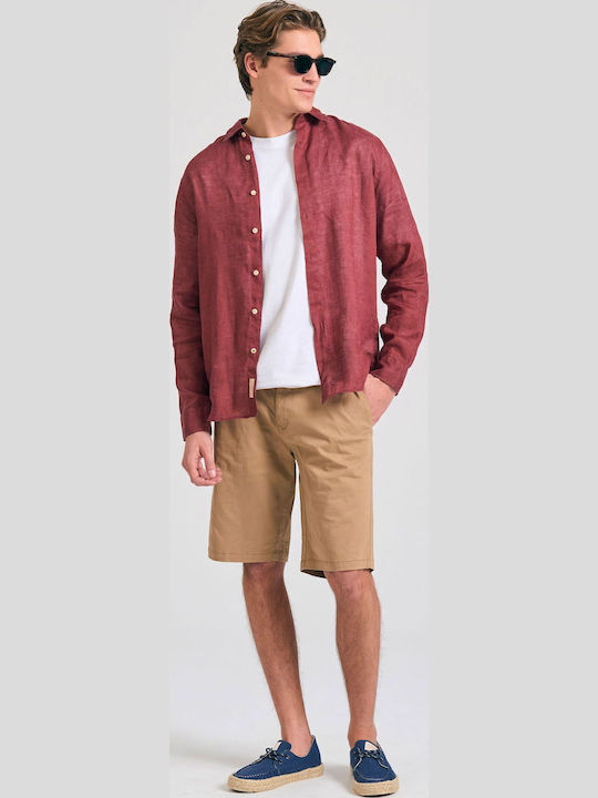 Long Sleeve Linen Shirt in Regular Fit Dark Rose