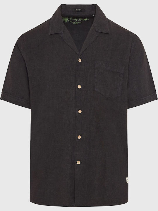 Short-sleeved Linen Shirt in Wide Line Black