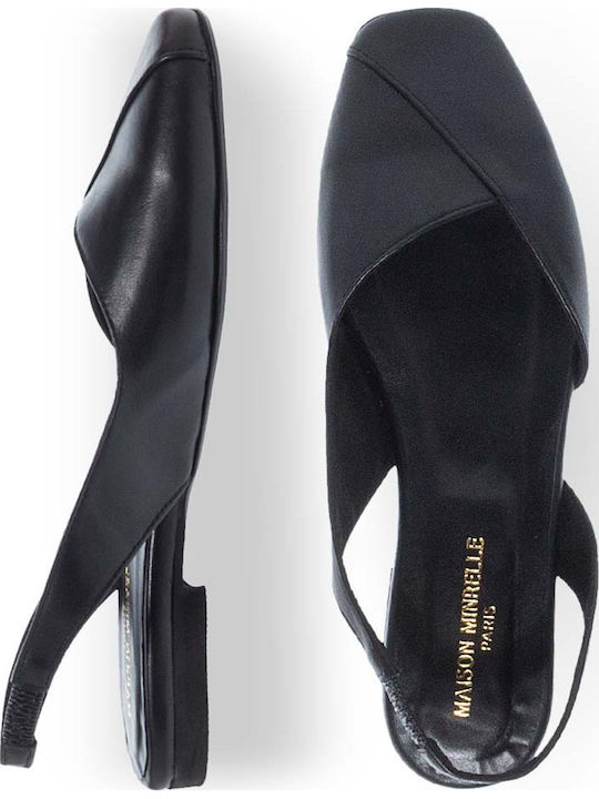 Δερμάτινες Γυναικείες Μπαλαρίνες Slingback σε Μαύρο Χρώμα