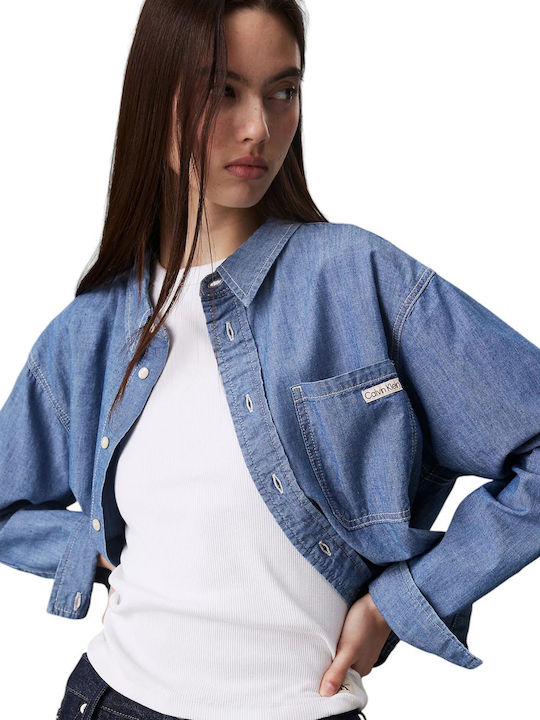 Mânecă lungă Femei Denim Cămașă Blue