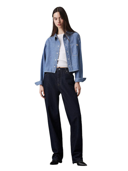 Mânecă lungă Femei Denim Cămașă Blue