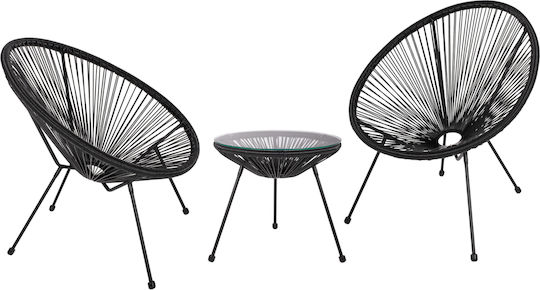 Set Salon Pentru Spații Exterioare Mici Acapulco 3 Piese Negru