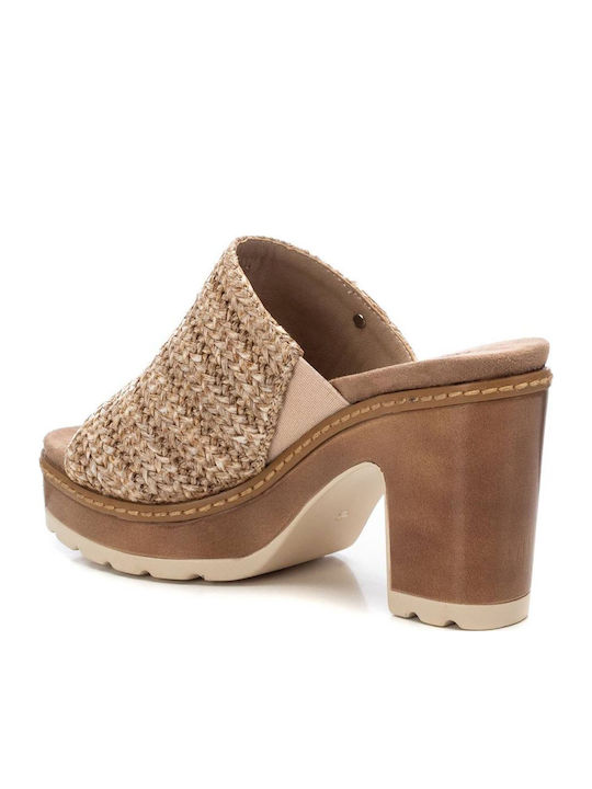 Piele Mule cu Gros cu gleznă înaltă Toc în Culoare Bej