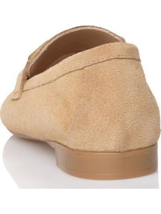 Leather Women's Loafers in Beige Color
