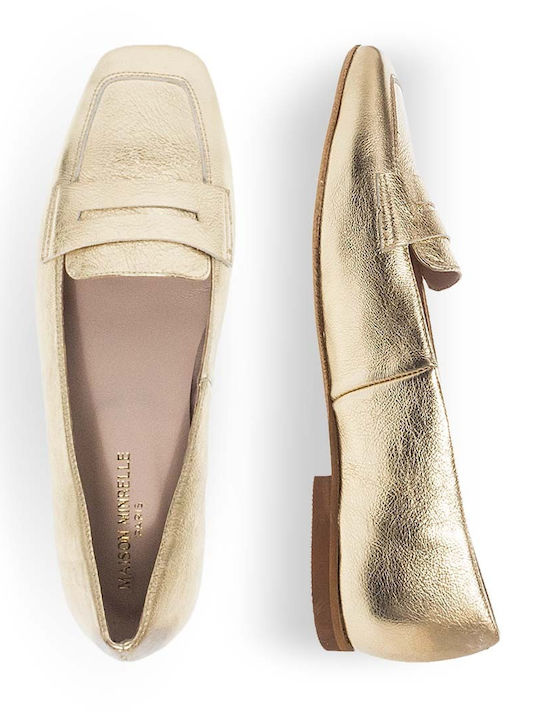 Leder Damen Mokassins in Gold Farbe