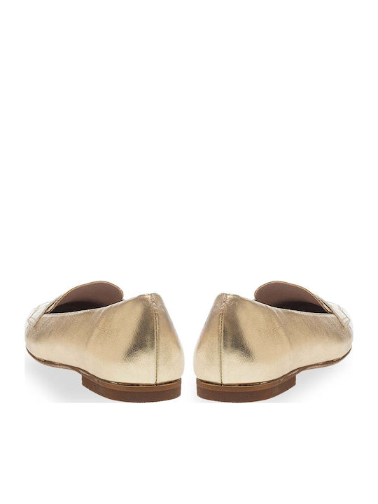 Leder Damen Mokassins in Gold Farbe