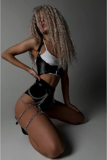 Stil Punk Provocator Ham Talie Sexy Din Piele Sintetică Cu Lanțuri Metalice