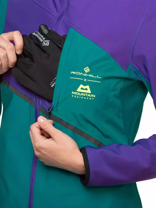 Women's Running Short Sports Hardshell Jacket Waterproof and Windproof for Winter with Hood Marine/regal Purple