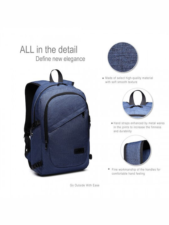 Miss Lulu Laptop Backpack for 15.6" Laptop with USB Port in Blue Color E6715 NY