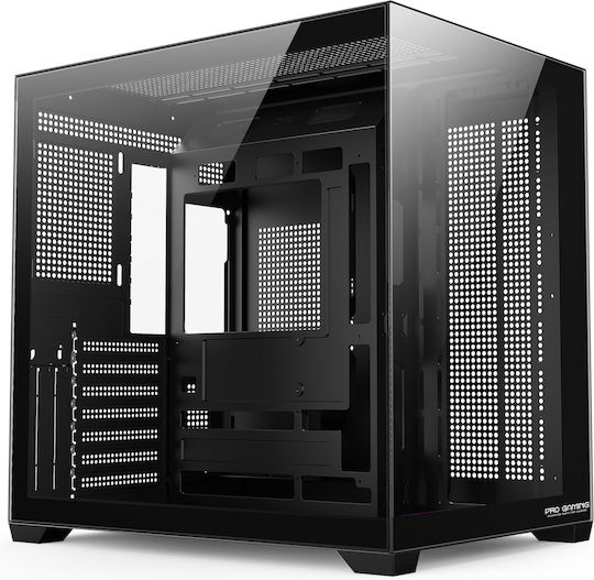 ProGaming Elite Cube Computer Case with Side Window and ARGB Lighting Black