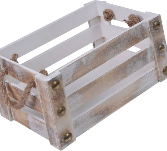 Coș decorativ Lemn cu mânere White 25x16x13buc