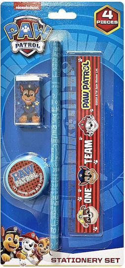 Paw Patrol Paw Patrol Kinder Schreibwarenset mit Bleistift, Spitzer, Radiergummi und Lineal Red 4Stück
