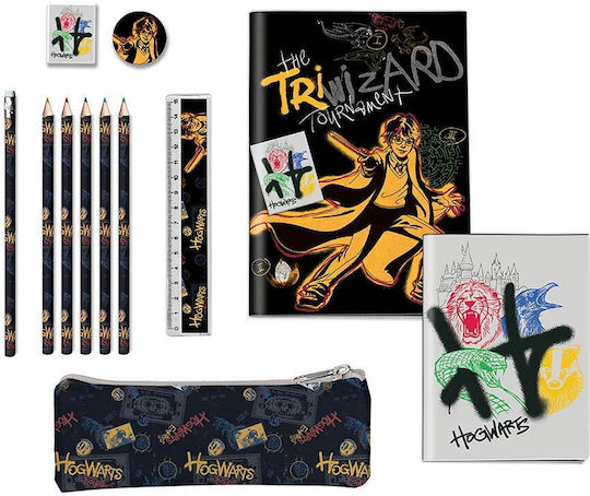 Graffiti Harry Potter Kinder Schreibwarenset mit Bleistift, Spitzer, Radiergummi, Notizbuch, Lineal und Etui 12Stück