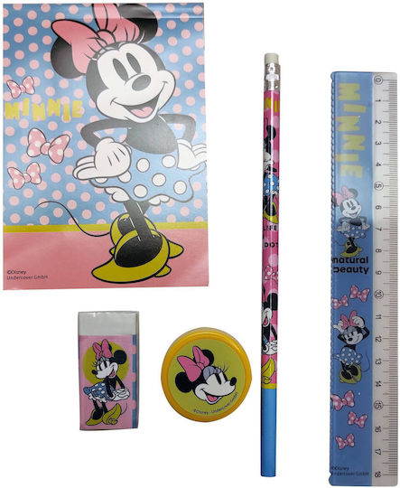 Gim Minnie Kids Stationery Set with Pencil, Sharpener, Eraser, Notepad and Ruler 5pcs