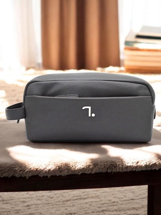 2earth-40-106 Leather Toiletry Bag Grey